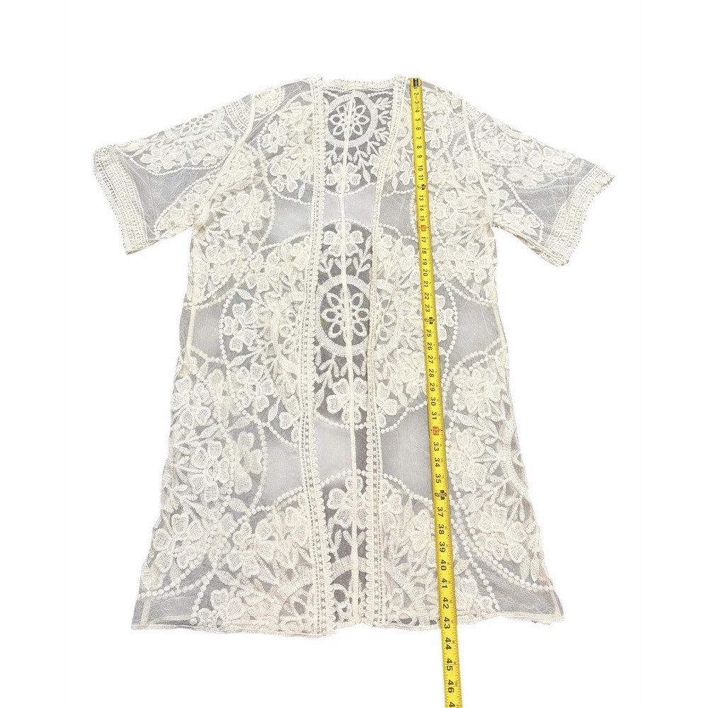 Kimono Duster Womens Small Ivory Sheer Lace Embroidered Open Front Boho‎ Fairy - Picture 4 of 8